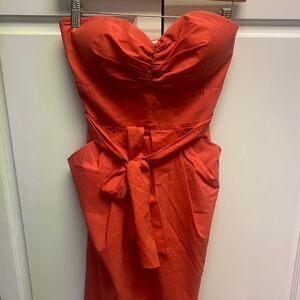 Suzi Chin for Maggy Boutique Cotton Coral Bandeau Dress Tie Waist